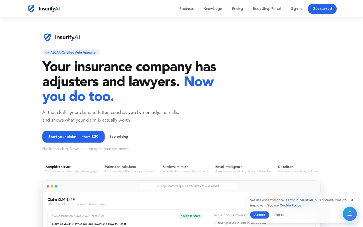 InsurifyAI homepage screenshot