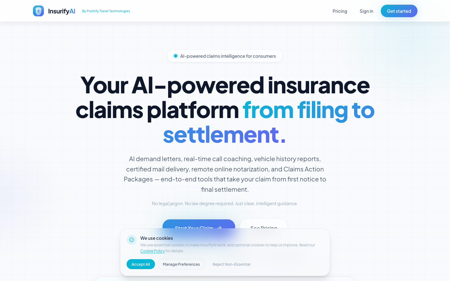 InsurifyAI homepage screenshot