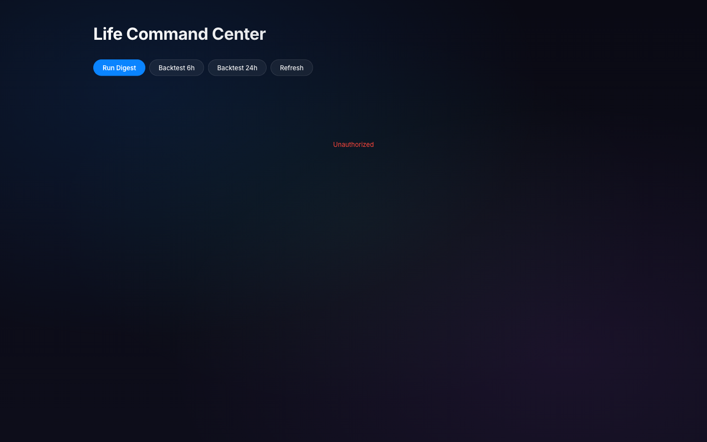 LifeVault Life Command Center dashboard