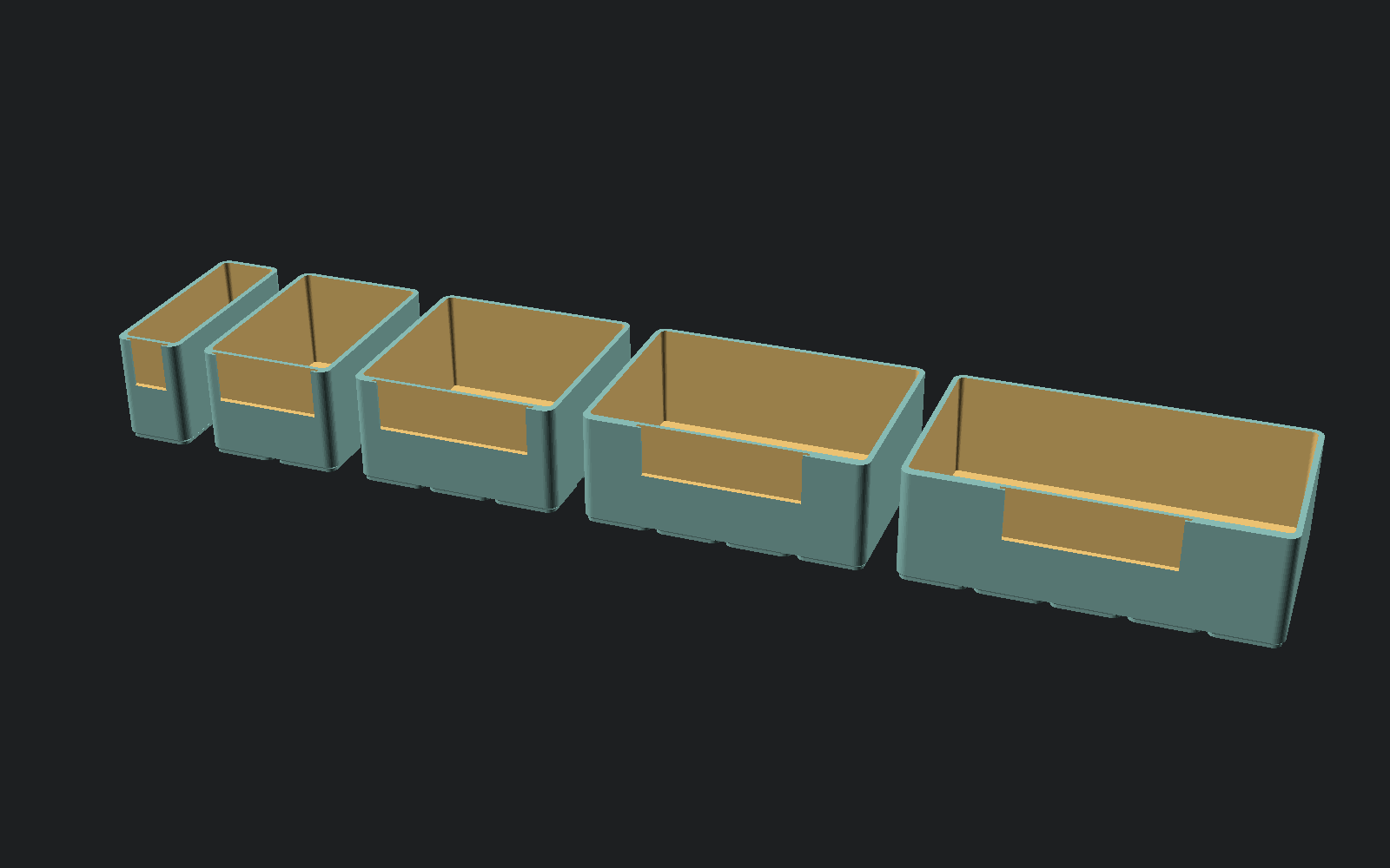 All five box widths lined up